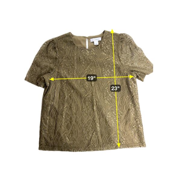 Liz Claiborne Moss Green Short Puff Sleeve Keyhole Lace Blouse Womens Size Small - Picture 8 of 8